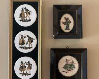 Collection of 3 Framed Staffordshire Silhouette and Needlepoint Art Pieces