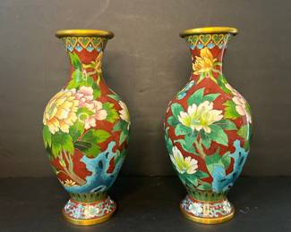 Pair of Vintage Jingfa Cloisonné Vases