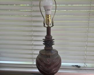 Vintage Carved Wood Urn Table Lamp