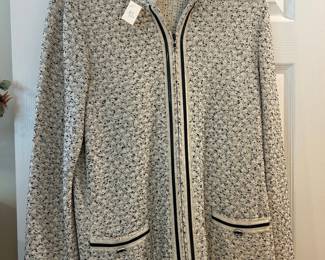 St. John Collection Black and White Tweed Knit Zip-Front Jacket