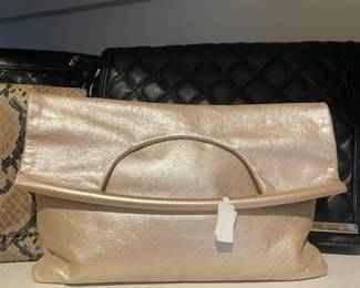 Hobo Metallic Gold Leather Fold-Over Clutch