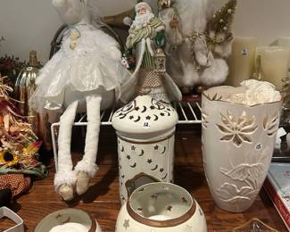 Lenox "Florentine & Pearl" Santa Figurine and Celestial Candle Holders