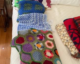 Handmade Crochet Hexagon and Square Afghan Blankets Vtg