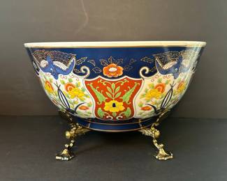 Vintage Imari Porcelain Decorative Bowl with Stand