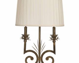 Vintage Ornate Gold Floral Metal Base Table Lamp with Pleated Shade
