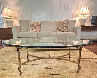 Mid-Century Modern Hollywood Regency Brass and Glass Oval Coffee Table