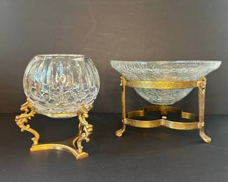 Victorian Style Crystal Bowls with Gilt Metal Stands