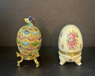 Enameled Egg Trinket Box and Floral Porcelain Egg Trinket Box by Formalities by Baum Bros.