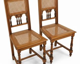 Renaissance Revival Style Oak Cane Dining Chairs