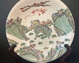Vintage Chinese Export Porcelain Plate with Kylin Motif - Made in Macau