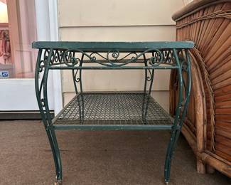 Vintage Green Wrought Iron Two-Tier Side Table