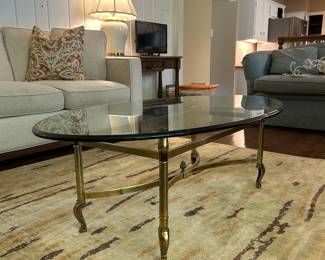 Mid-Century Modern Hollywood Regency Brass and Glass Oval Coffee Table