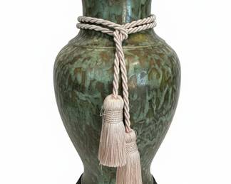 Large Glazed Ceramic Vase with Tassels