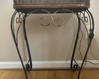 Vintage Rattan and Wrought Iron Accent Table