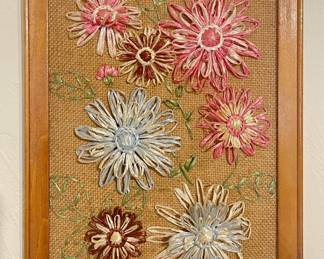 MCM Framed Original Craft Rafia Floral Art on Jute