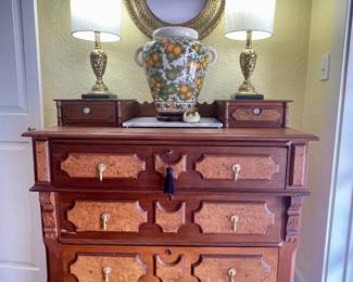 Antique Victorian Eastlake Burled Wood Dresser with Glove and Hanky drawers 