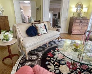 Vintage Linen Settee, Down filled 