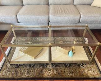 Vintage Brass Glass Stone Coffee table 