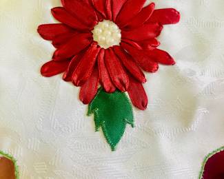 Beautiful Handstiched Christmas Poinsettia Tablecloth 