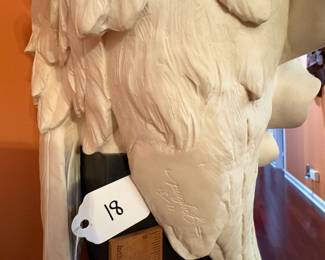 A18 - $4000. White Angel on Pedestal #11/350 "Gaylord". Pedestal measures 7" x 7" x 35" tall. Angel measures 11.5" x 9.5" x 20" tall. 