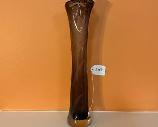 A540 - $30. Tapered Amethyst Art Glass Vase. Signed. Measures 3.5" x 14" tall. 