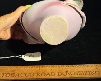 A83 - $60. Silvia Fugmann Brongo: Whimsical Clay Vessel. Measures 9.5" x 8" tall. 