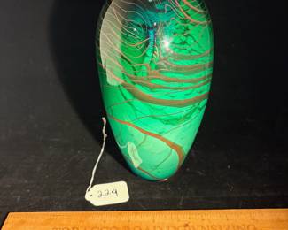 A229 - $225. Hal Berger : Glass Vase. Measures 4.5" x 9" tall. 
