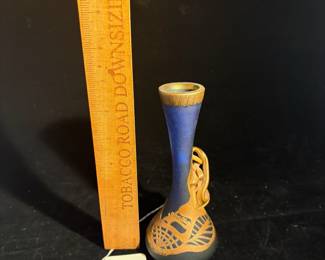A232 - $100. AMA Romanian Art Glass Vase. Blue & Gold. Measures 2.75" x 6.5" tall.