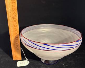 A233 - $100. Lewis Olsen : Noslo Glass Bowl. Measures 9" x 5.25" tall. 