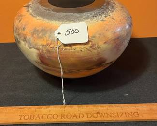 A500 - $85. Orange Black and White Vase Planter - Last name Kim. Measures 9" x 6.5" tall. 