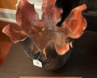 A103 - $80. Debra Swauger : Art Pottery Vase : Black w/ Red Interiors. Measures 9.25" x 14.25" tall. 