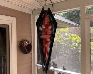 A665 - $350. Edwin White Designs. 2007. Reticulated Metal Sculpture. Has been used on a screened in porch - does have some paint chipping. Measures 22" x 54". 