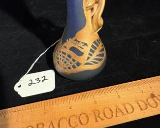 A232 - $100. AMA Romanian Art Glass Vase. Blue & Gold. Measures 2.75" x 6.5" tall.
