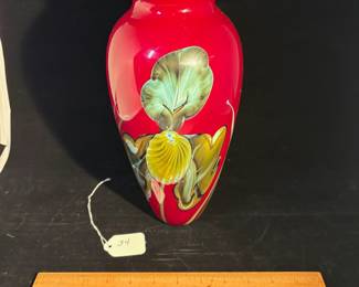 A34 - $450. Satava Glass Art Studio: Iris Vase. Measures 4.5" x 11.5" tall. 