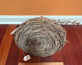 A19 - $60. Samuel Yao: Natural Woven Basket. Ann Arbor, MI. Measures 22" x 11.5" tall. 