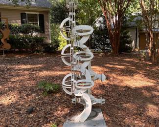 A658 - $3,000. "Cassiopeia". David Sheldon. 2016. Cassiopeia is part of the ‘Skyworks’ series of sculptures. Steel Without Stand. Please be prepared to move. Measures 36in, Height: 76in, Depth: 24in