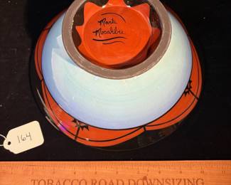 A164 - $50. Marti Mocahbee. Studio Pottery Bowl - has crazing in the bottom of the bowl.  Measures 9.5" x 3.75" tall. 