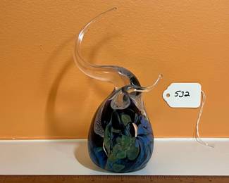 A532 - $75. Glass Paperweight. "Customer Patience Award" Signed PM ? 2009. Measures 4" x 6.5" tall. 