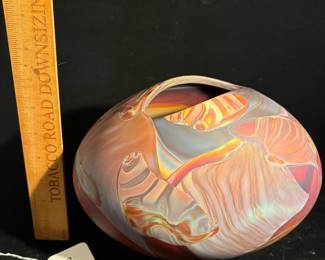 A43 - $450. Frederick Warren & Jeff Van Hassel. Satin Finish Marbelized Art Glass Bowl. Measures 9.5" x 6.75" tall. 