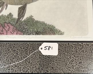 A581 - $40. Leo P. Donahue - "Forceps Butterfly Fish" Etching.  Measures 23" x 20". 