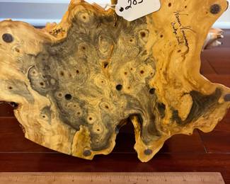 R283 - $850. Warren Vienneau: Turned Burl Wood Sculpture. Measures 22.25" x 11.5" x 23.5" tall. 