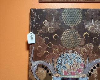 A306 - $125. Heather Genri : "Hemophradite" Collage. Measures 14.25" x 48". 
