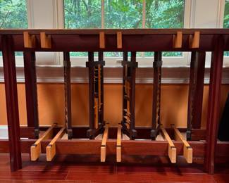 A17 - $2,250. Barry Middleton, Woodsongs, Custom Wooden Table (retail was $7000) Measures 44" x 14.5" x 25.5" tall. 