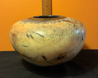 A500 - $85. Orange Black and White Vase Planter - Last name Kim. Measures 9" x 6.5" tall. 