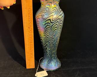 A92 - $125. Lundberg Studios. 2011. Signed Art Glass Vase. Measures 5" x 12" tall. 