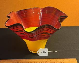 A536 - $85. Art Glass Handkerchief Bowl Signed PM 2008. Measures 10.5" x 6.5" tall. 