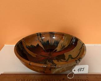 A485 - 25	Brown Green Blue Bowl - Prairie Fire Pottery - Tamra. Measures 9" x 3" tall. 