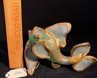 A126 - $150. Shades of Light Gallery. Studio Art Glass Fish Sculpture w/ OVERLAY By AMA. Measures 7.25" by 5" tall. 