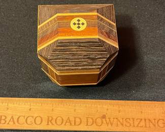 A472 - $35. Solid Wood Block - Geometric Paperweight. Measures 3.25" x 3.25" x 4" tall. 
