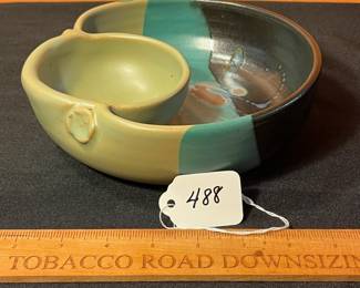 A488 - $25. Kathleen LeSueur. Small Chip and Dip Bowl. Measures 8" x 2.5" tall. 